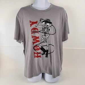 NWT Howdy T-Shirt Men's XL Gray Skeleton Graphic Rodeo Short‎ Sleeve